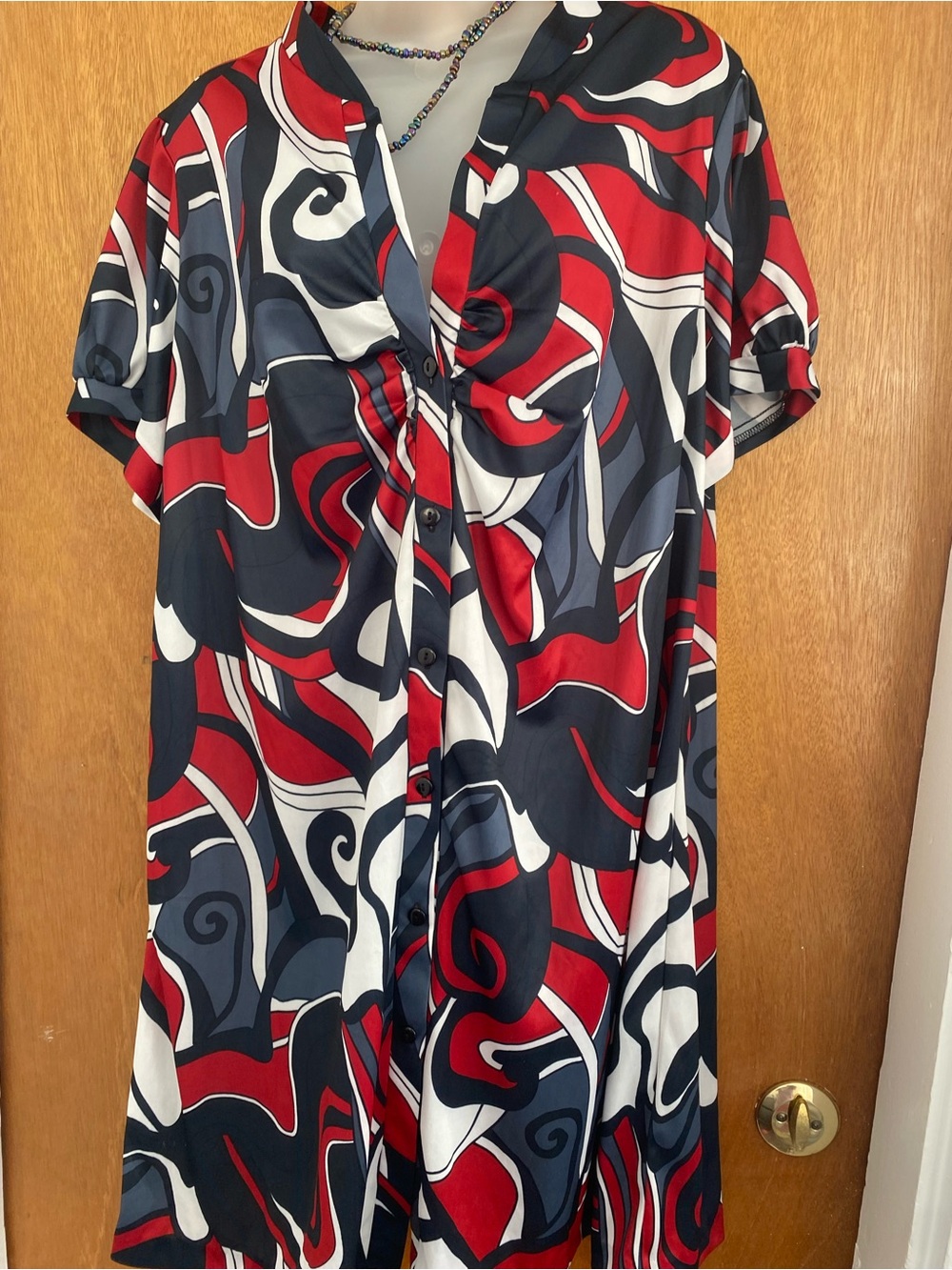 Roaman's Red, Black & White Abstract Swirl Mini Dress - Picture 3 of 6